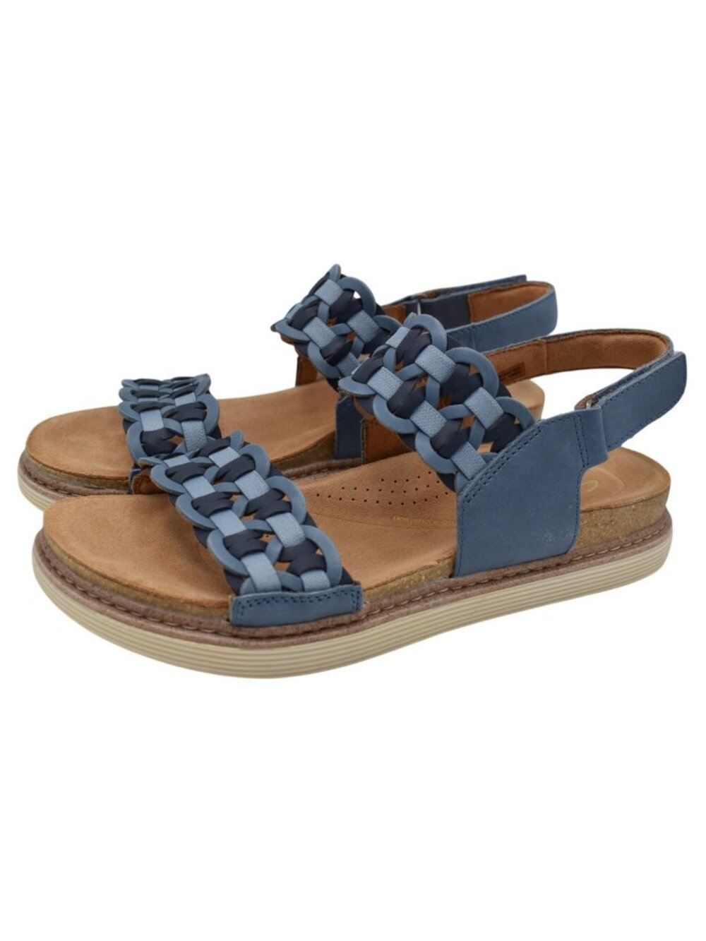 Clarks Womens 10 Arwell Glide Blue Combi‎ Leather Strappy Open Toe Sandals Shoes